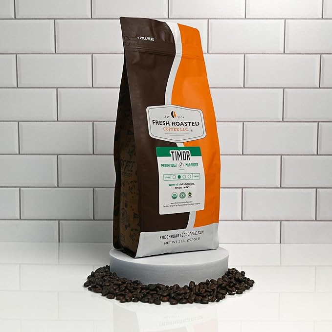 Fresh Roasted Coffee, Organic Timor | USDA Organic, 100% Single Origin, Kosher | Medium Roast 2 lb (32 oz) Whole Bean