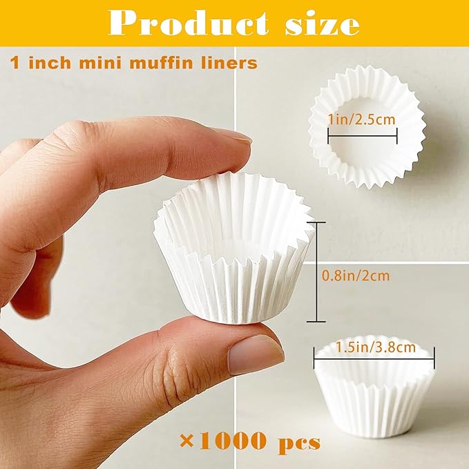 1000 Pcs 1 Inch Mini Muffin Liners,Muffin Liner for Baking White Cupcake Papers Baking Cup Liners,Used for 48 Cup Mini Muffin Pan