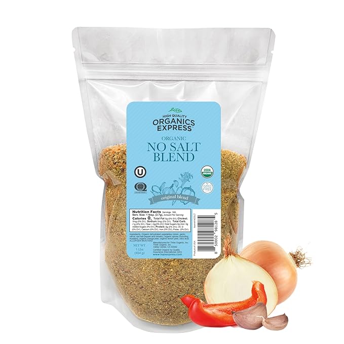 No Salt All Purpose Organic Seasoning, 100% Sodium Free, No MSG, For Vegetables, Chicken, Fish, Salads, Eggs, Rice, Pasta - Non GMO, Kosher, Great Value 1 Lb