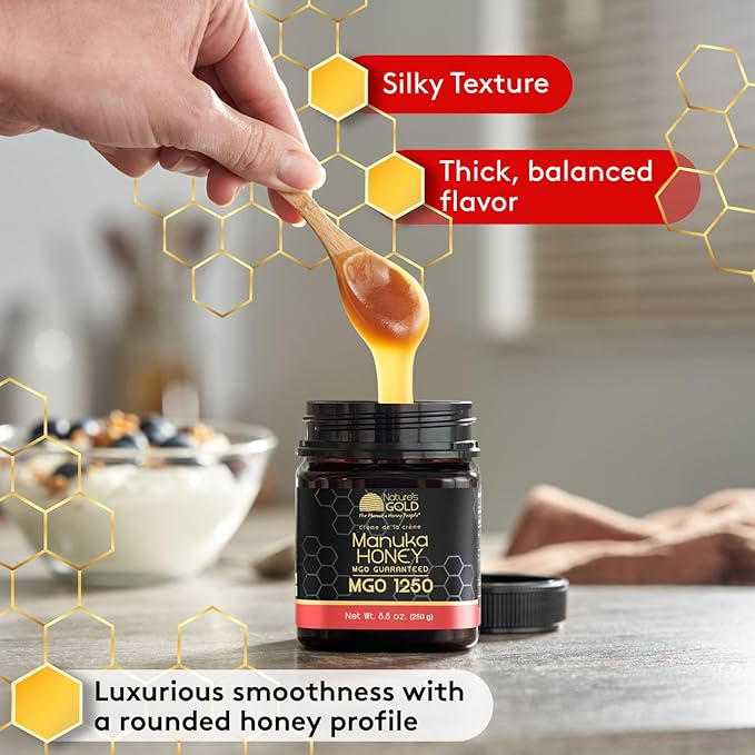 Nature’s Gold Raw Manuka Honey, Certified High MGO | Authentic MGO, 100% Pure Genuine Traceable Hive to Home, MGO 1250+, 3.5 Ounce (Pack of 1)