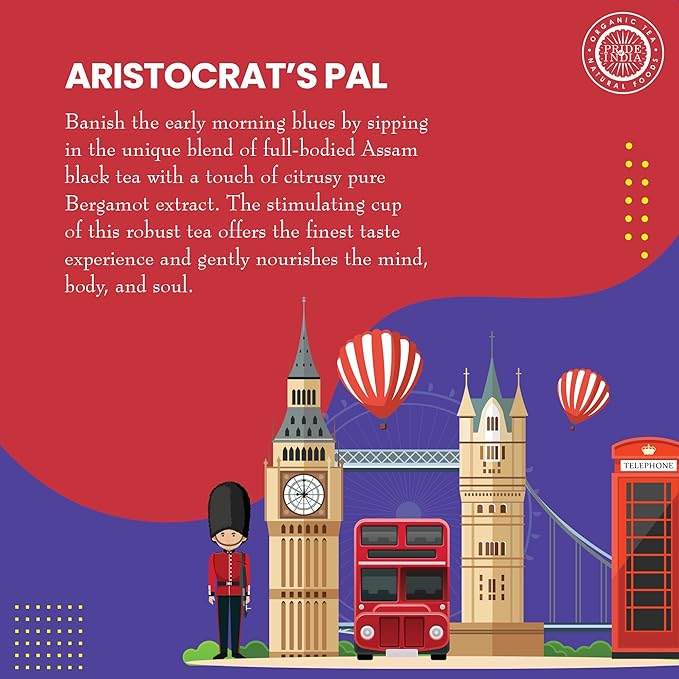 Pride of India | PACK of 6 - Earl Grey Bergamot Black Tea | 15 Pyramid Full Leaf Individually Wrapped Tea Bags | Full-Bodied, Citrusy Flavor | Single Estate Certified Tea | High Caffeine