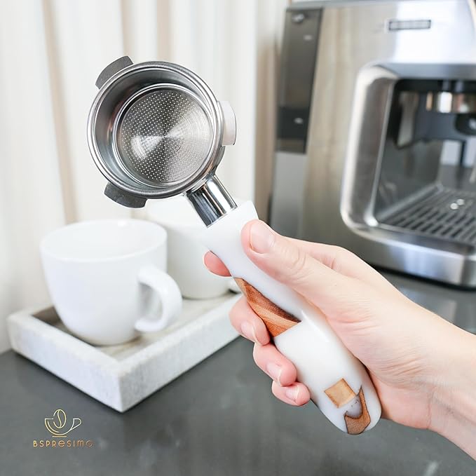 54mm Bottomless Portafilter Modern Handle ??Includes Stainless Steel Naked Basket ??Fits Breville Barista Express & 54mm Breville Espresso Machines - Espresso Machine Accessories ??White