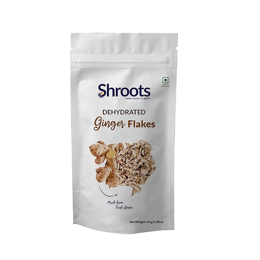 SHROOTS Dried Ginger Flakes ??Organic Substitute for Fresh Ginger Ready to Mix & Consume Supports Digestion & Immunity Non-GMO Premium Spice & Seasoning for Baking, Cooking & Tea ??1.59 oz (Pack of 1)