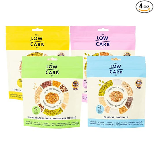 Super Seed Crackers, Gluten Free & Keto Friendly Healthy Snacks, Vegan, Zero Sugar, Paleo & Diabetic Friendly, Nut Free, 20g High Protein, 18g High Fiber, 3.56oz Each, 4-Pack, Variety of Flavors