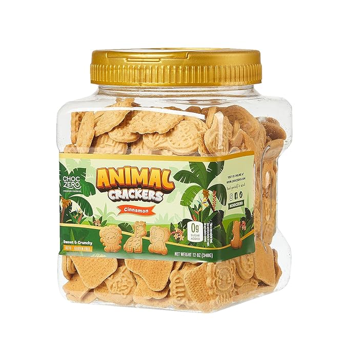 ChocZero Animal Crackers Cookies, Cinnamon Flavored, Gluten Free, Low Carb, No Added Sugar, 12 Ounce (Pack of 1)