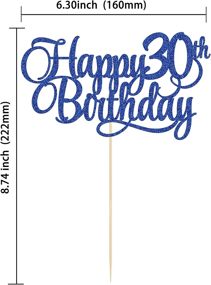 1 Pack Happy 30th Birthday Cake Topper Blue Glitter Number 30 Thirty Years Old Birthday Cake Pick Decoration For 30th Birthday Celebrating Anniversary Party Supplies