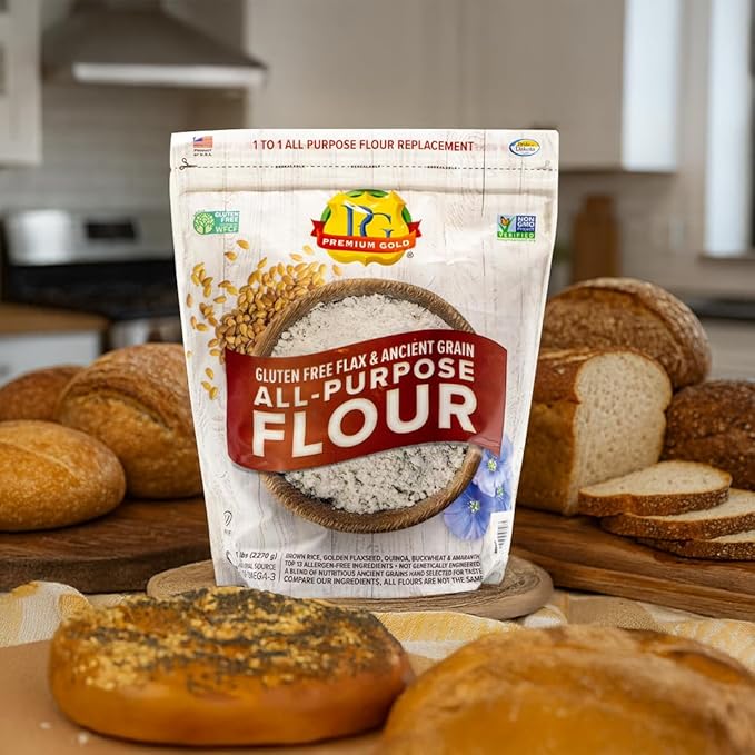 Premium Gold Gluten Free All Purpose Flour, 5 Pound, Gluten-Free, Non-GMO, Kosher, High In Fiber, Source of Omega-3, Plant-Based Protein, No Preservatives, No Additives, Ideal for Beverages, Baking & Topping, Baking Flour Substitute