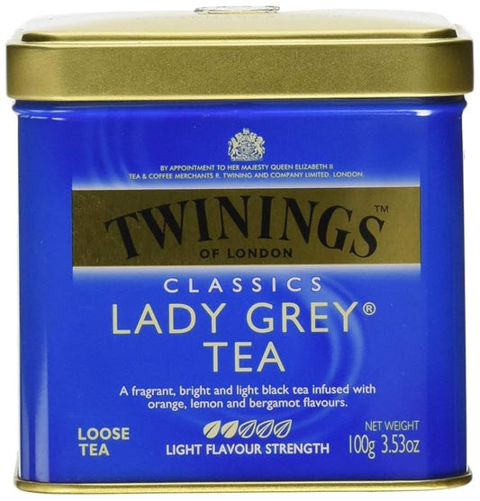 Twinings Lady Grey Loose Black Tea, 3.53 Ounce Tins (Pack of 1), Lemon & Orange Peel, Caffeinated, Enjoy Hot or Iced