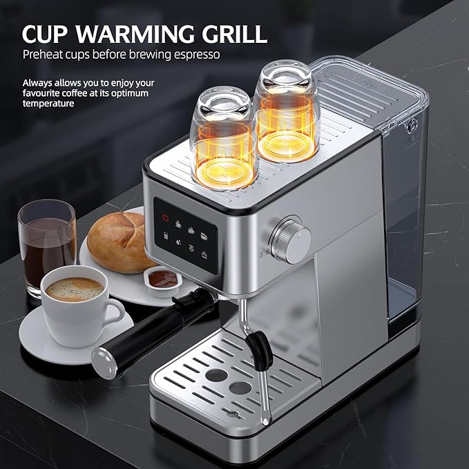 Espresso Machine with Milk Frother, 20 Bar Compact Coffee Machine with Touch Screen & 57.5oz Removable Water Tank for Home, Stainless Steel Espresso Maker for Cappuccino, Latte(2025 updated model)