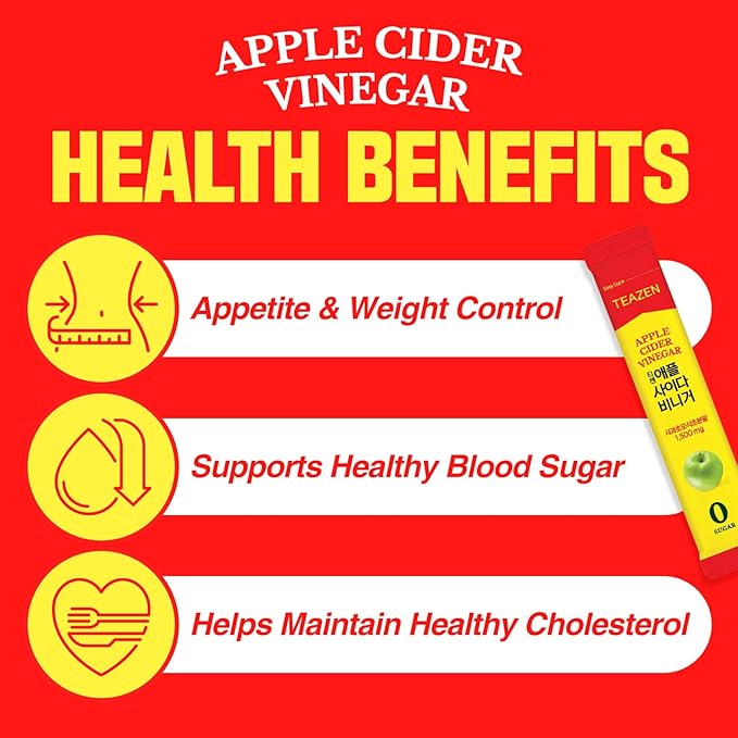 TEAZEN Apple Cider Vinegar Drink Powder Stick ??On-the-Go Wellness with 1500mg ACV, Sugar-Free, Postbiotics, 10 Sticks | Supports Digestion & Metabolism