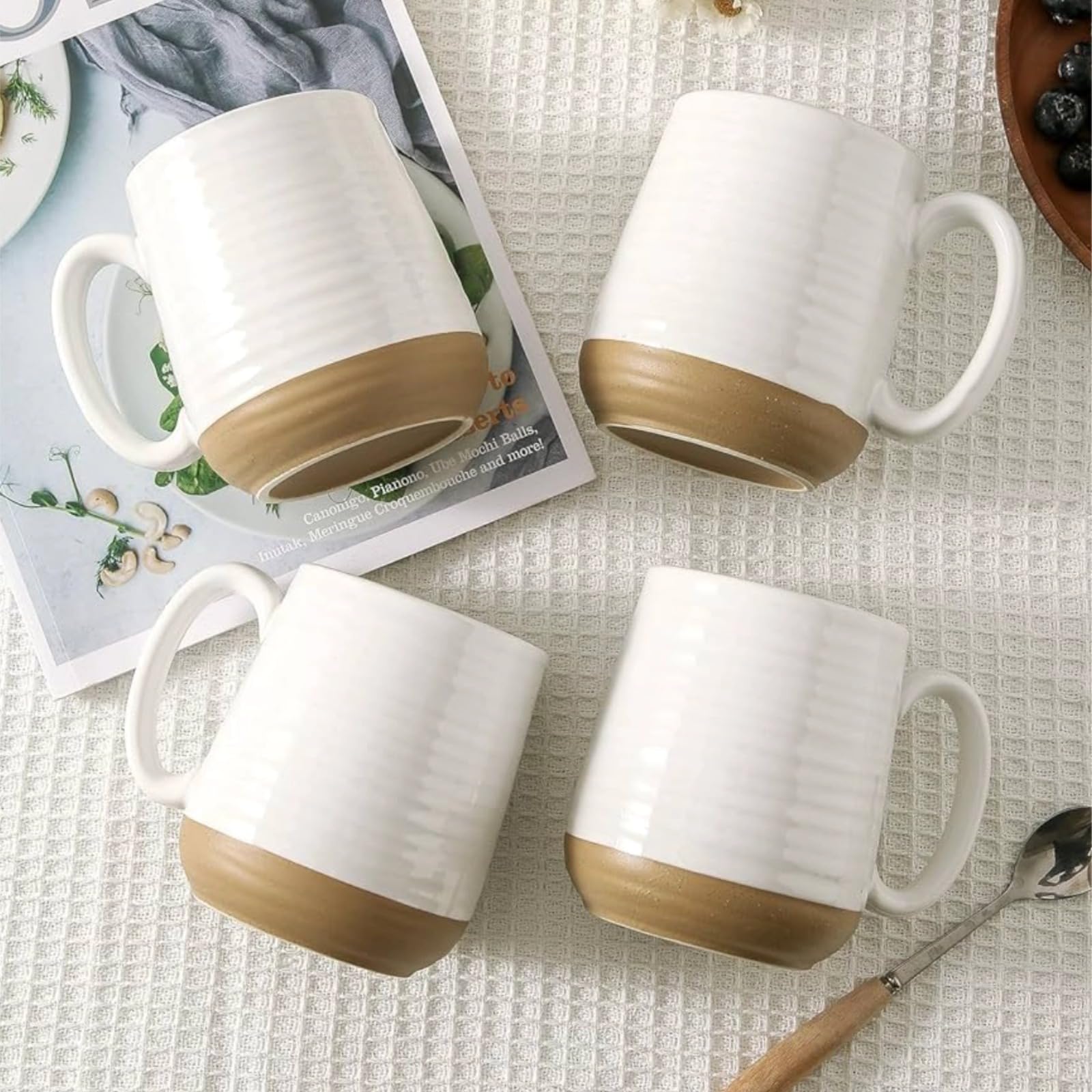 HASENSE Coffee Mugs Set of 4, 15oz Ceramic Coffee Cups with Handle, Two-Tone Design for Cappuccino