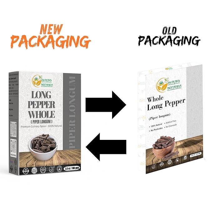 Herbs Botanica Long Pepper Whole (Piper Longum), Black Peppercorns Pippali for Cooking, Herbal Remedies, Pure Indian Spice, Dried Natural Longum, 3.52 oz / 100 gm, Ayurvedic Uses