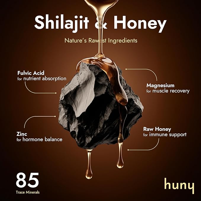 HUNY Bee Energized with Shilajit Honey Sticks | 85+ Trace Minerals for Clean Energy, Focus & Immune Support | Pure Himalayan Shilajit for Men & Women | 30 Count (Pack of 1)