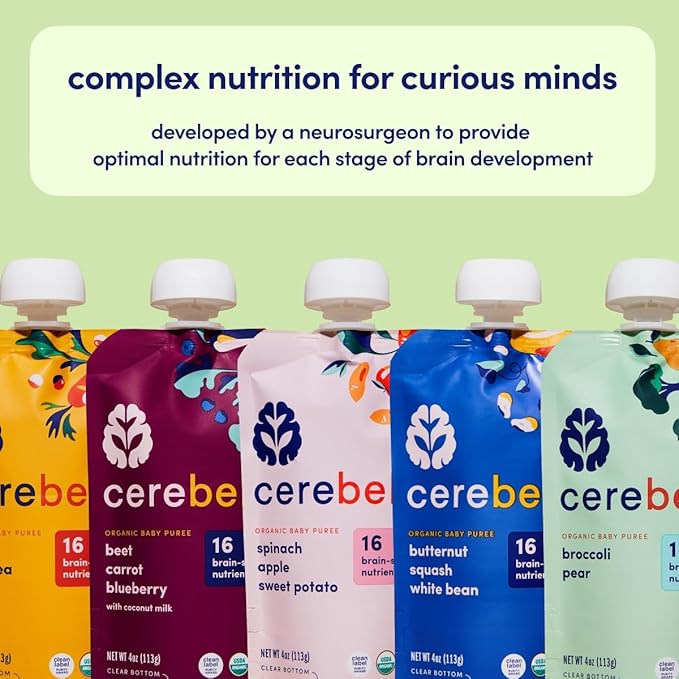 Cerebelly Organic Baby Food Pouches ??Dairy Free Smoothies for Toddlers | No Added Sugar, Fiber, Non-GMO | Toddler Smoothie Pouches | 4oz BPA-Free Baby Food | Celery Apple Kiwi | 6 Count