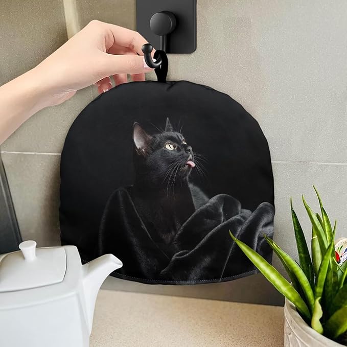 Black Cat Pattern Cow Tea Cozy for Teapot Thanksgiving Day Customized Teapot Covers Dome Teapot Cover with Handle Dust Cover Kitchen Kettle Dust Cover Can Hung and Folded 竊뉰lack竊?"<div>