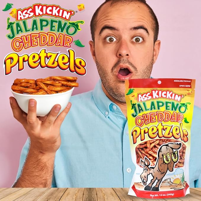 ASS KICKIN??Pretzels 12 Ounce Size Flavor Pack Seasoned Pretzel Twists (12oz, Jalapeno Cheddar)