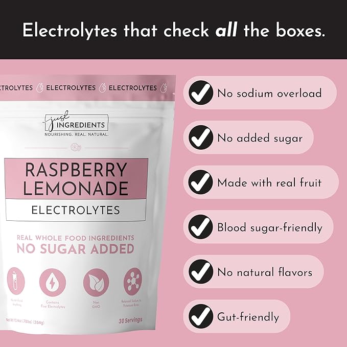 Raspberry Lemonade Electrolytes ??30?‘Serving Hydration Drink Mix with Coconut Water, Essential Minerals & Real Fruit Flavors ??Sweetened with Monk Fruit & Stevia ??No Artificial Ingredients