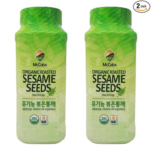McCabe Organic Roasted Sesame, 18 oz (2 Packs), USDA Organic Certified, CCOF Certified Organic, Roasted & Packed in USA