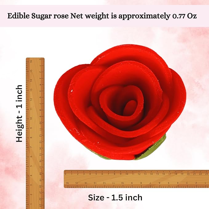 Confect Edible Red Flower | Edible Flower for cake decorations | Edible Flower Cupcake Toppers | | Cupcakes & Doughnut Edible Toppers | Red Sugar Flower- Vegan, Gluten-Free, Nut-Free, Dairy-Free, Palm Oil-Free -Pack of 12