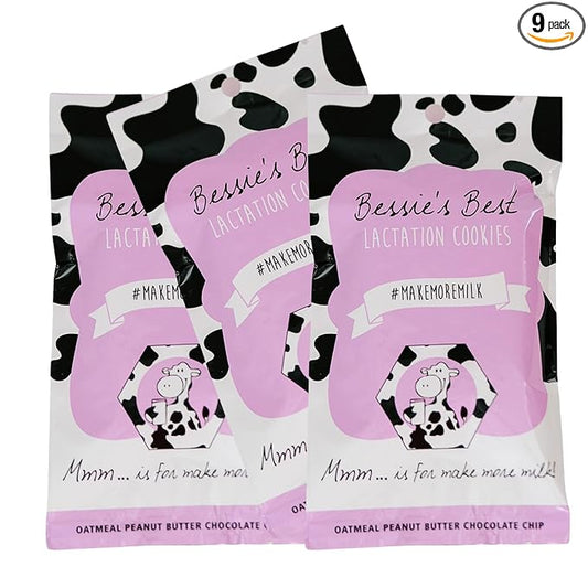 Bessie?셲 Best Lactation Cookies | Lactation Support | Oatmeal Peanut Butter Chocolate Chip | Increase Milk Supply | Breastmilk Boosting Cookies | Breastfeeding Snacks | 9 Count