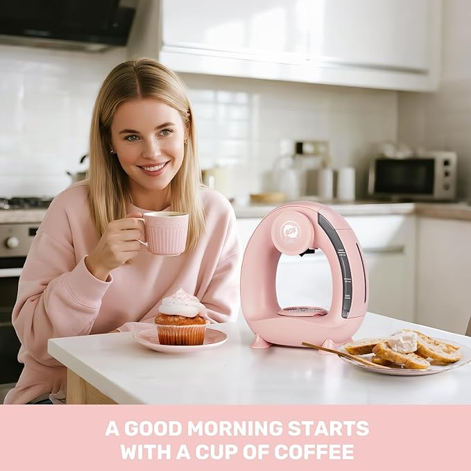 Single Serve Coffee Maker,Fast Brew in 2 minutes,Stylish竊낧ompact Design,MINI Q 2 IN 1 Coffee Machines for K*cup Capsules & Ground Coffee, Pink Coffee maker