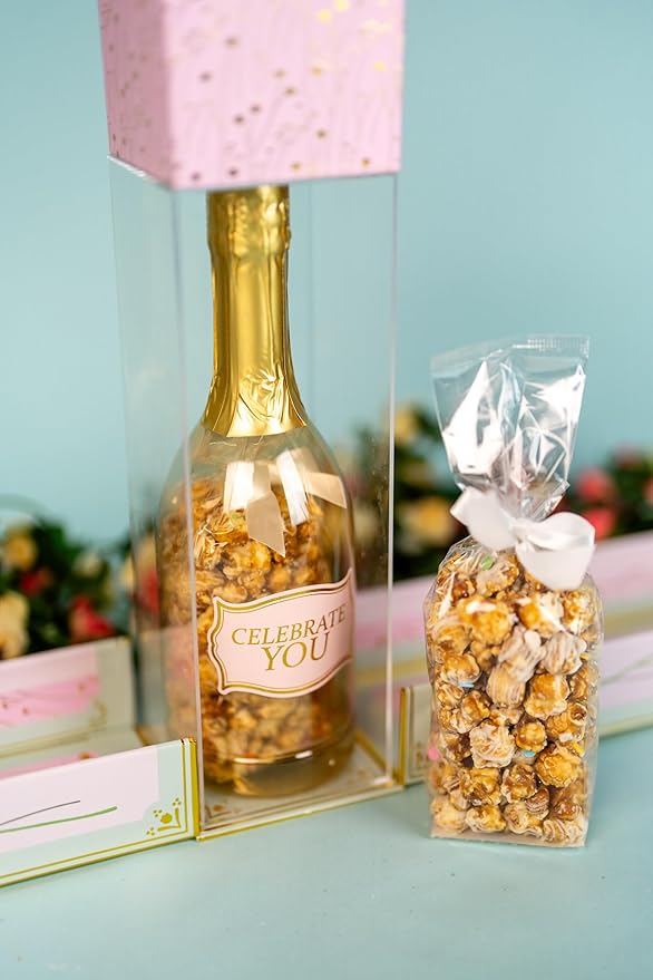 SendaCake Birthday Floral Bubble Box with Caramel White Chocolate Popcorn, Ready to Gift, No Assembly Required - Unique Happy Birthday Gift for Women, Men, Sister, Mom, Dad, Best Friend