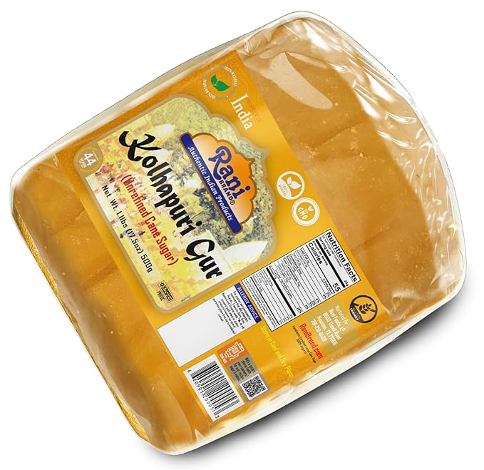 Rani Kolhapuri Gur (Jaggery) 17.5oz (1.1lbs) 500g ~ Unrefined Cane Sugar, No Color added, Gluten Friendly | Vegan | NON-GMO | Kosher | No Salt or fillers