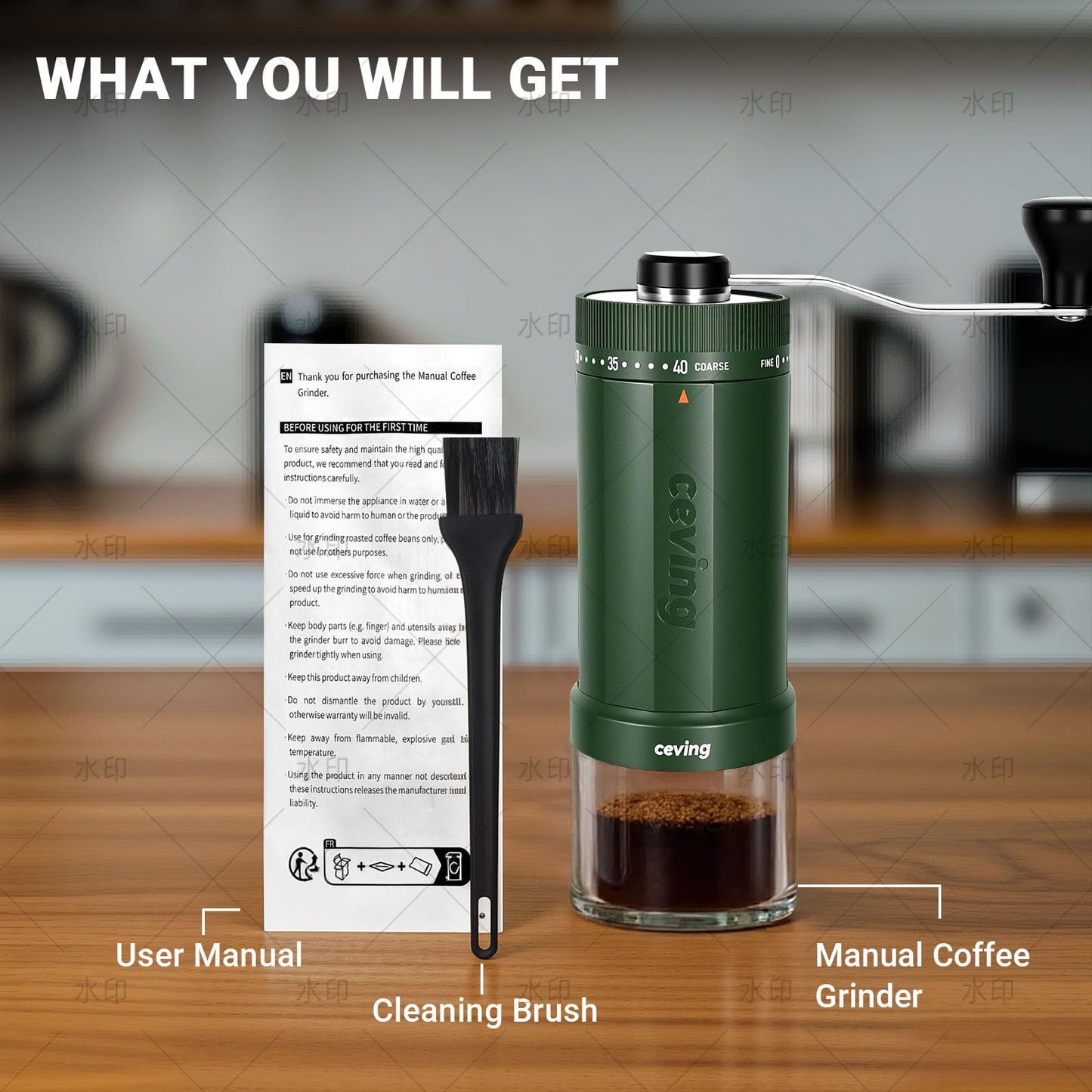 CEVING World's First 60g Large Capacity Manual Coffee Grinder, Green