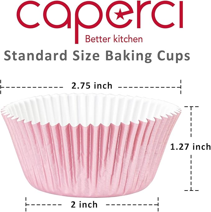 Caperci Pink Foil Cupcake Muffin Liners Standard Size Baking Cups 150-Pack - Premium Greaseproof & Sturdy