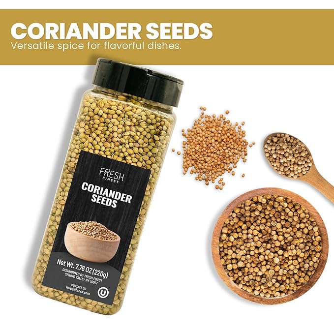 Fresh Finest Coriander Seeds Whole - Kosher, Natural and Freshly Packed spices Best for Cooking and Food Flavoring 7.76oz (220g)