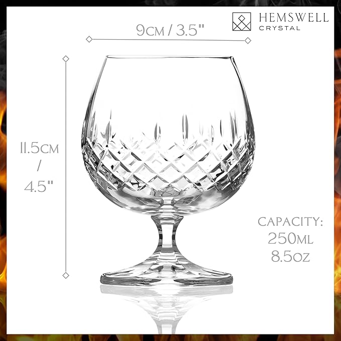 Single Brandy Snifter Cognac Glass - Small Snifter Glasses for Scotch, Brandy or Whisky - Elegant and Exquisite Cognac Balloon Glass - European Crystal 8.5oz - Wicklow Design