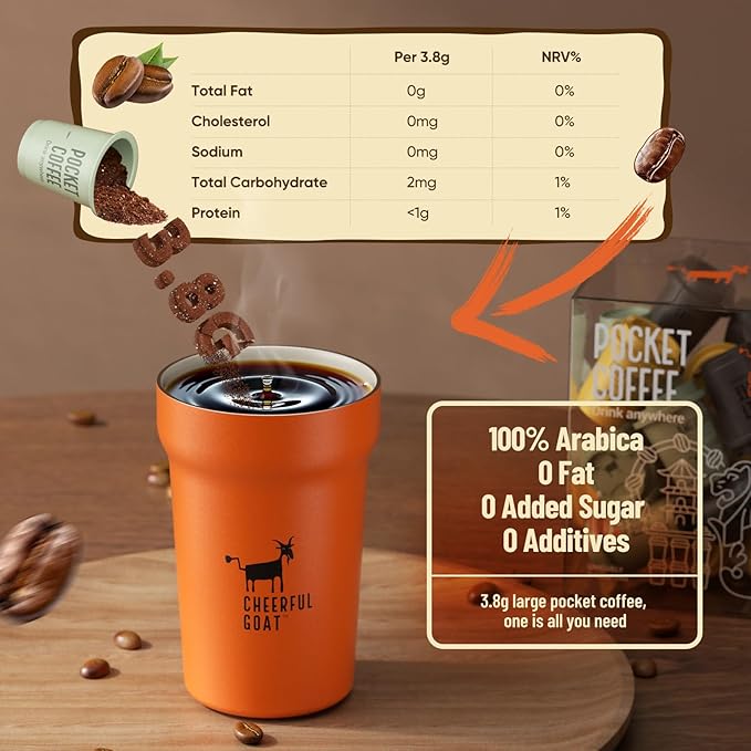 CheerfulGoat Instant Cold Brew Coffee – Speciality Pocket Coffee 100% Arabica, Freeze Dried for Ultimate Freshness, No Sugar, No Additives, Low Acid, Healthy for Iced & Hot, 30 Servings (MIX)