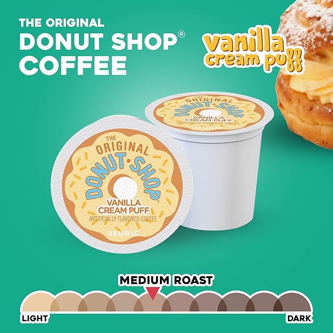 The Original Donut Shop Vanilla Cream Puff Coffee, Keurig Single Serve K-Cup Pods, Medium Roast, 96 Count