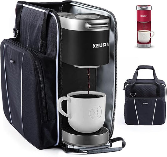 BAGSPRITE Coffee Maker Travel Bag Compatible with Keurig K-Mini or K-Mini Plus, Single Serve Coffee Brewer Carrying Case with Multiple Pockets for K-Cup Pods, Storage Bag With Shoulder Strap