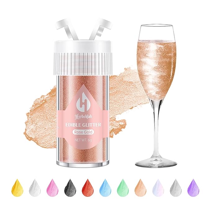 Rose Gold Edible Glitter ??6g Luster Dust Drink Glitter, Food Grade Shimmer Powder for Cocktails, Cakes, Beverages, Chocolate & Candy