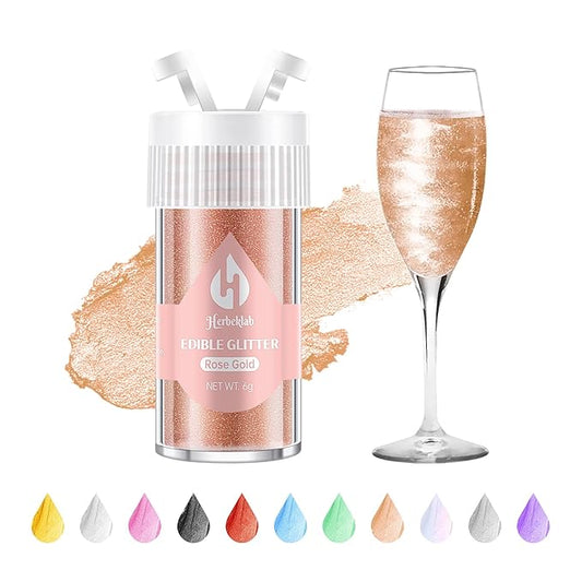 Rose Gold Edible Glitter ??6g Luster Dust Drink Glitter, Food Grade Shimmer Powder for Cocktails, Cakes, Beverages, Chocolate & Candy