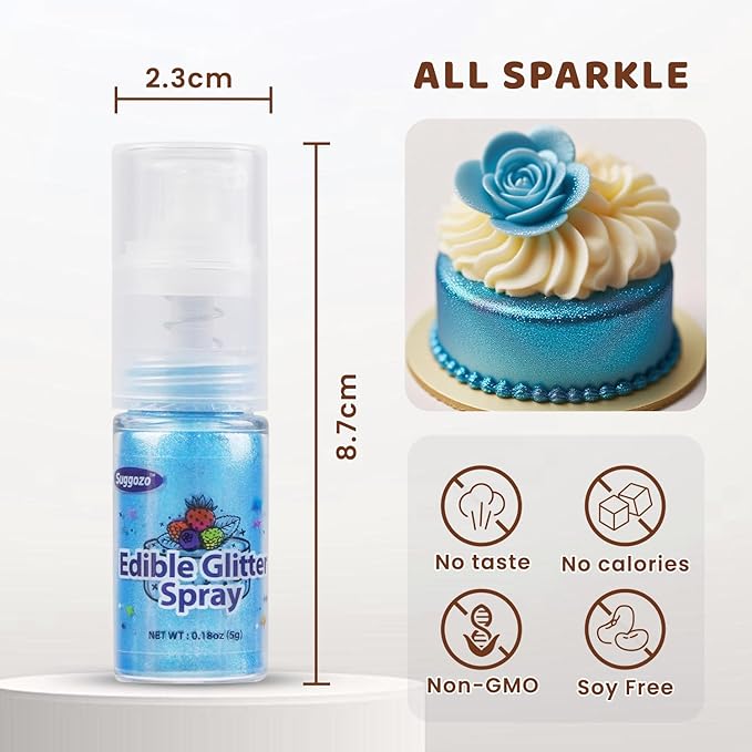 Shimmer Blue Edible Glitter Spray, 5g Edible Glitter for Cocktails, Drinks, Cake Decorating, Edible Luster Dust for Chocolate, Strawberry, Baking, Icing