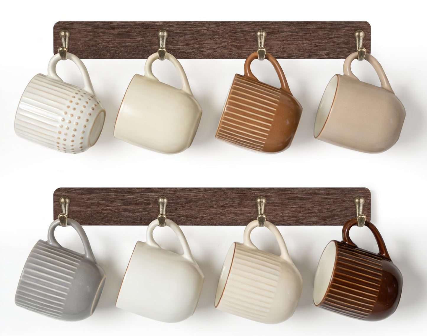 Mkono Wall Mug Holder, Wooden Coffee Cup Hanger Rack with 8 Hooks, Brown