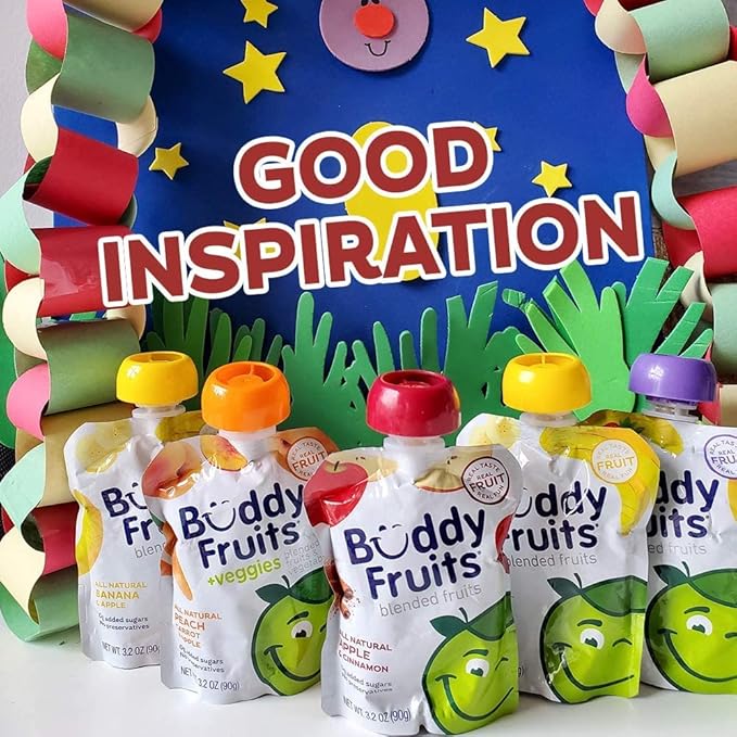 Buddy Fruits Pure Blended Fruit Snack To Go Apple and Strawberry Applesauce 3.2oz (Pack of 12) | 100% Real Fruit | No Sugar, Non GMO, Vegan, Gluten Free, No Preservatives, BPA Free, Certified Kosher