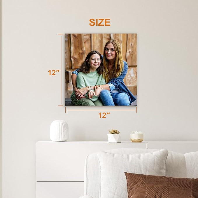 Custom Canvas Prints with Your Photos- Personalized Print Canvas Pictures, Custom Wall Art Gift for Living Room, Bedroom, Wedding Family Baby Pets Framed 12 x 12 inche