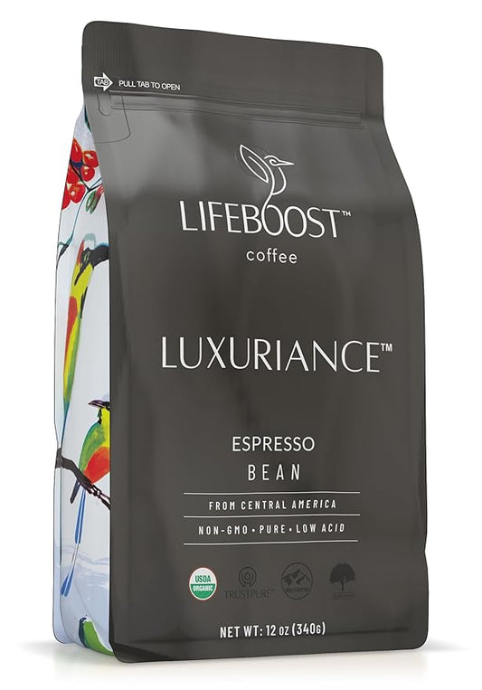Lifeboost Organic Espresso Beans Whole ??USDA Organic, Low Acid, Mold-Free Dark Roast Coffee ??Whole Bean, Single Origin, High Caffeine Arabica ??12 oz Bag