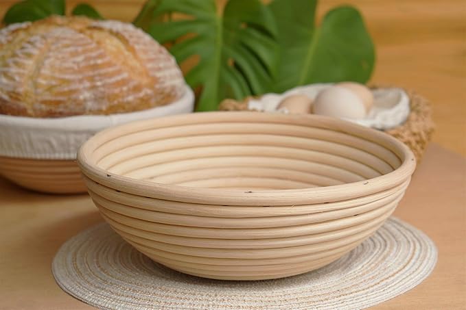 Banneton Bread Proofing Basket,9 Inch Round + 9.8 Inch Round Sourdough Proofing Baskets with Liner,Dough Proofing Bowls,Made of Natural rattan,for Sourdough Bread Baking Supplies