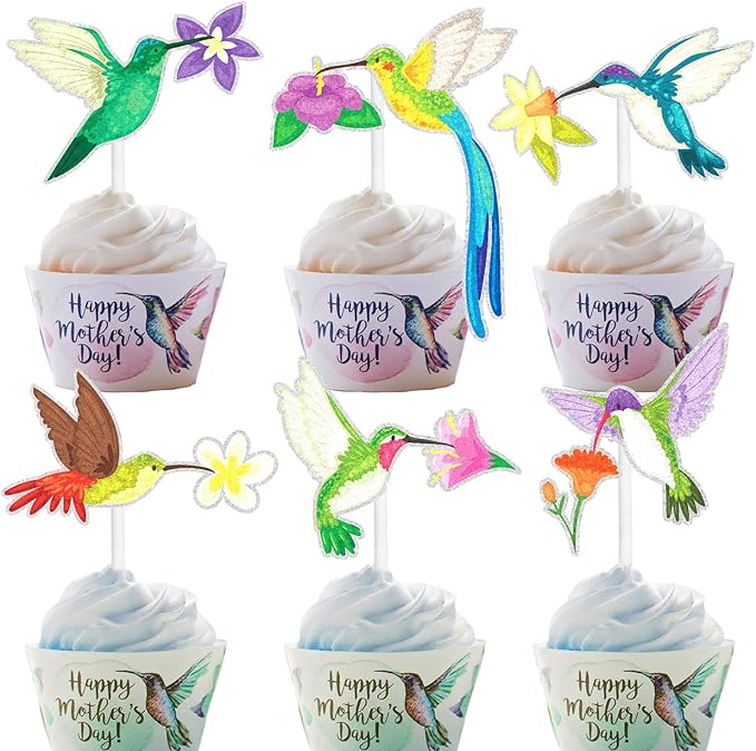 18 Pcs watercolor Hummingbird Dessert Cupcake Toppers Set Bird animals Theme petBaby Shower Boys Girls Happy Birthday Party Decorations