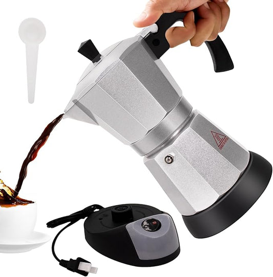 Electric Aluminum Moka Pot 5-6 Cup 270ml Espresso Maker with Detachable Base Ideal Coffee Makers for Home MochaPot Italian and Cuban Cafì±?Coffeemaker Espressomaker CoffeePot Silver