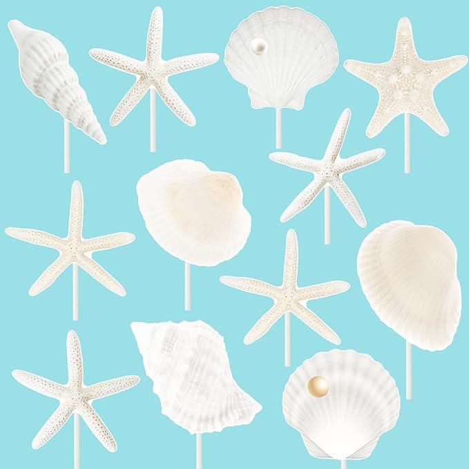 Starfish Sea Shell Cupcake Toppers 24PCS Coastal Beach Cake Decorations Seashell Starfish Cupcake Picks Ocean Nautical Party Decorations for Summer Theme Under The Sea Baby Shower Supplies