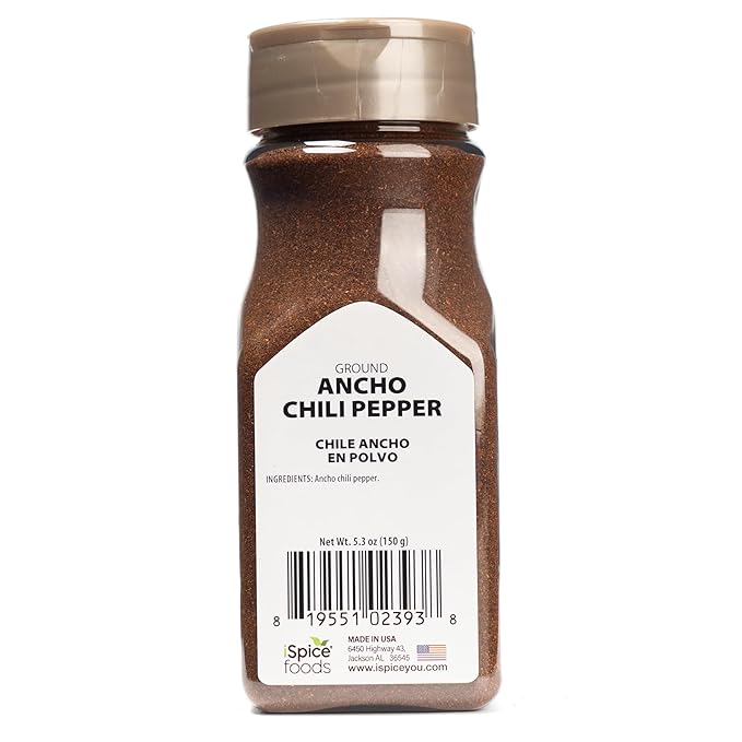iSpice Ancho Chile Pepper Powder for Sauces, Stews, Meats Smoky Flavor made from pure dried chili pepper with no additives or agents Ancho Chili powder Spice is Gluten free and NON-GMO|5.3 Oz 150g