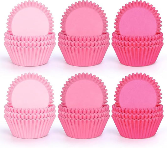 Whaline 600Pcs Pink Cupcake Liners Pink Cupcake Wrappers Disposable Paper Baking Cups 3 Styles Baking Liners Holders for Baby Shower Wedding Bridal Showers Birthday Party Supply