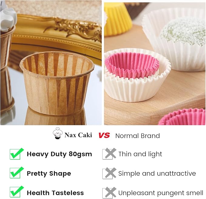 Nax Caki Parchment Brown Cupcake Liners 100pcs Standard Size, Muffin Baking Wrapping Packaging Cups,Holders Paper, Heavy Duty Greaseproof Wrappers for Wedding,Birthday,Party,Gift