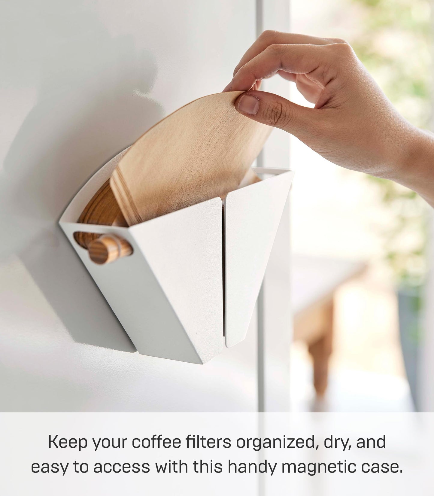 Yamazaki Home Magnetic Coffee Filter Case, Size 04, Steel and Wood, White