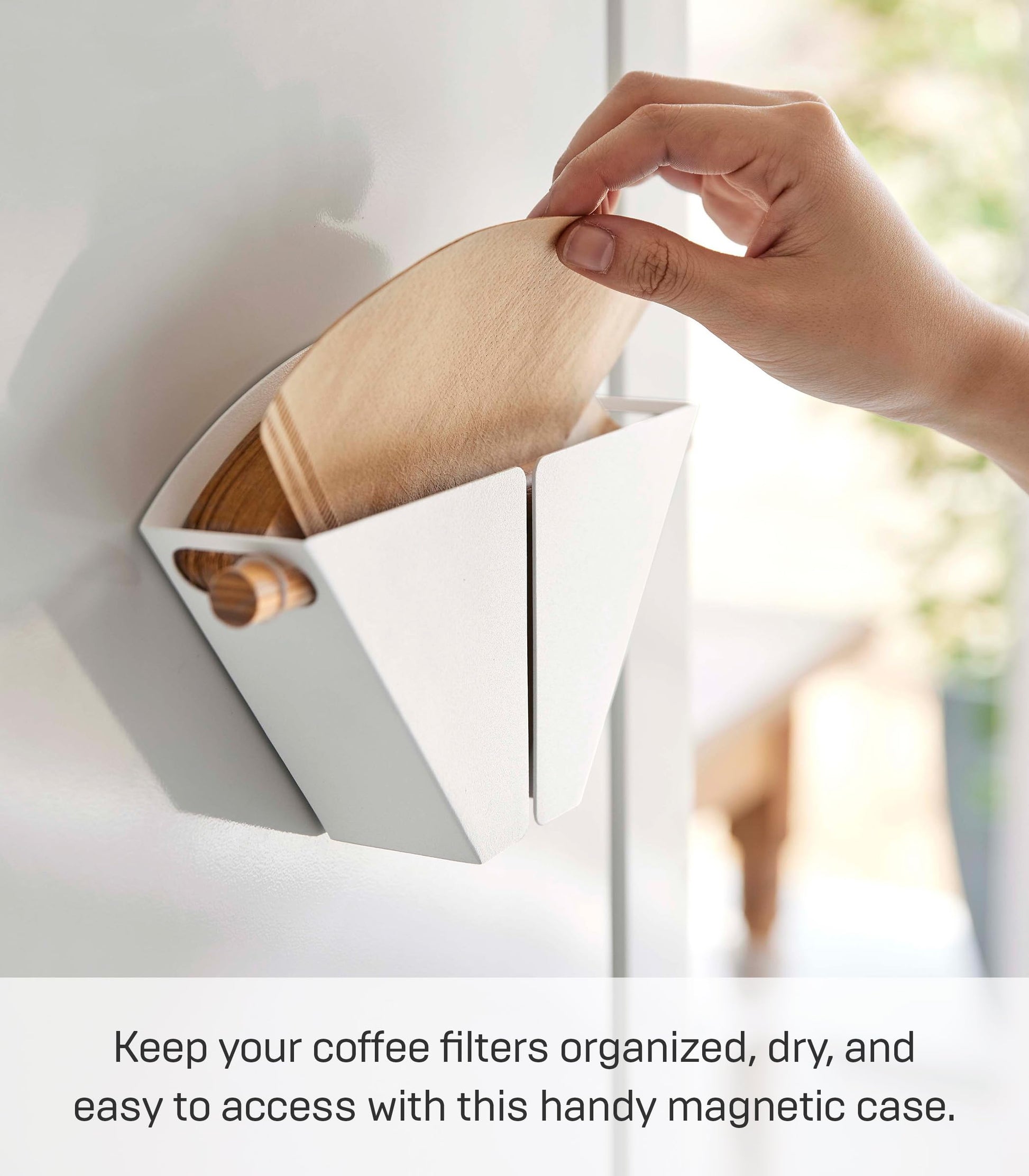 Yamazaki Home Magnetic Coffee Filter Case, Size 04, Steel and Wood, White